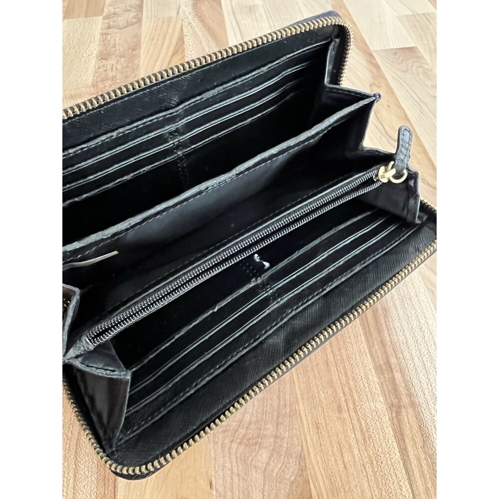 Coach Black Leather Buckle Accordion Checkbook Wallet Coin Zip Credit Card Slots - Picture 5 of 8